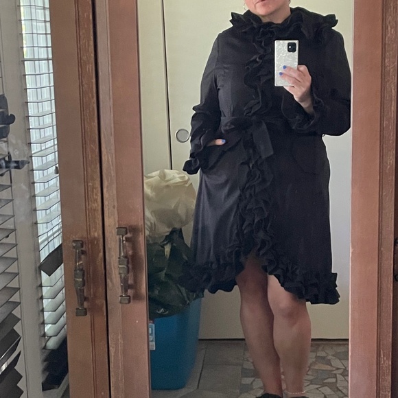 Joseph Ribcoff Trench coat/Dress Ruffled Statement Whimsigoth Pockets Sz 12 - Picture 2 of 15